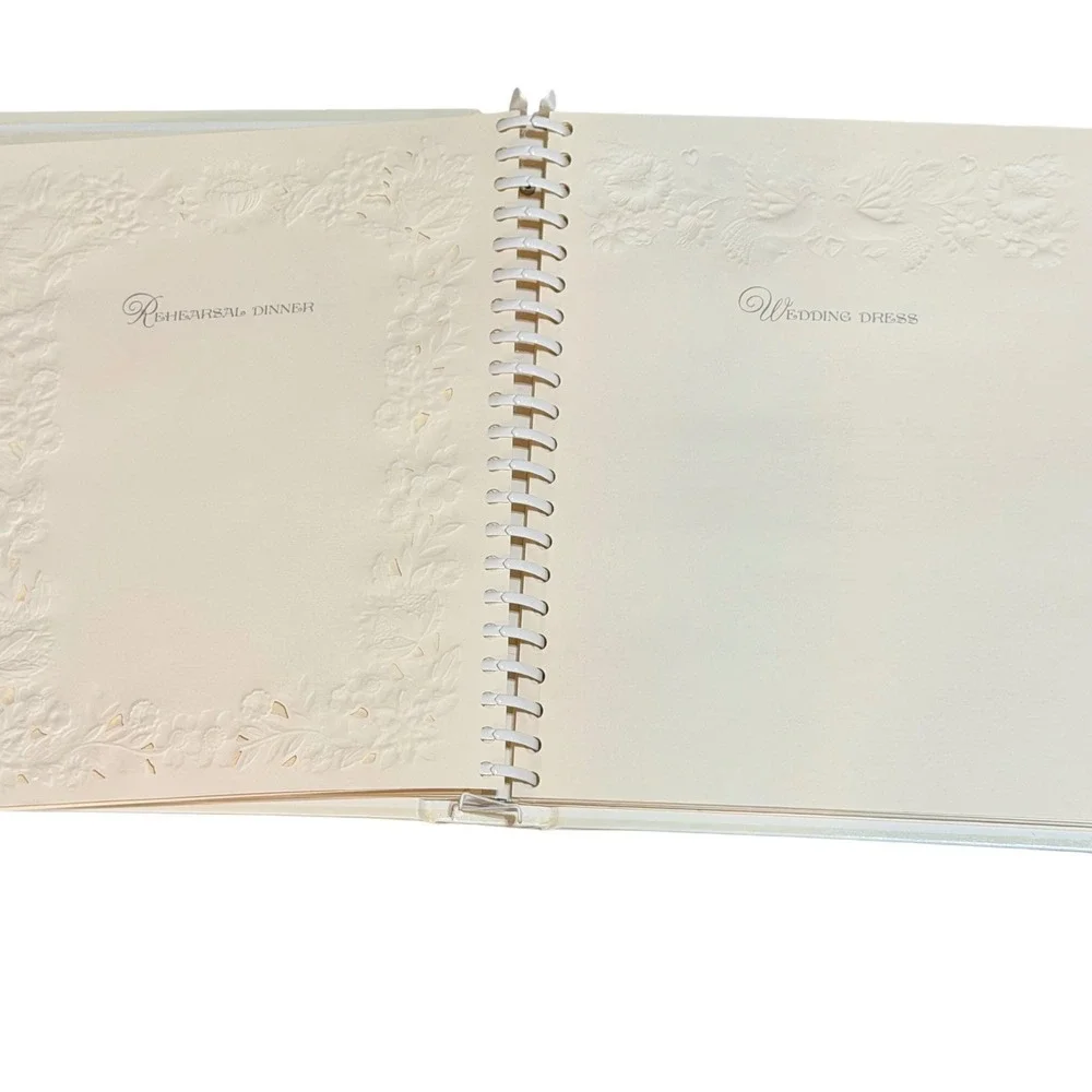 Hallmark Wedding Memory Book Cream Faux Leather Silver Embossed Vintage Unused